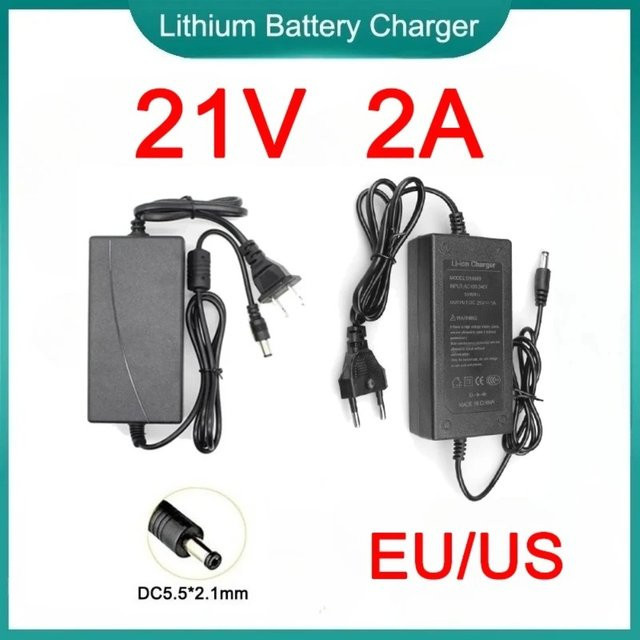 XMSJ Universelles Lithium-Batterieladegerät 21V 2A mit DC-Anschluss und Barrel-Plug in Schwarz - Bild 1
