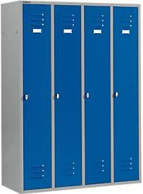 Schäfer Shop Select Kleiderspind aus Metall mit 4 Abteilen, Drehriegelverschluss und Kleiderstange, weißaluminium/enzianblau, H: 170 cm, B: 50 cm, T: 50 cm - Bild 1