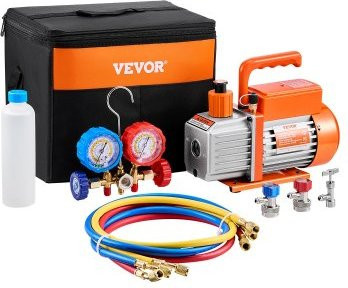 VEVOR AC Vakuumpumpe und Manometer-Set mit Schläuchen, einstufige Rotationsschaufel-Vakuumpumpe für HVAC-Kältemittel wie R134a, R12, R22, R502a, Orange - Bild 1