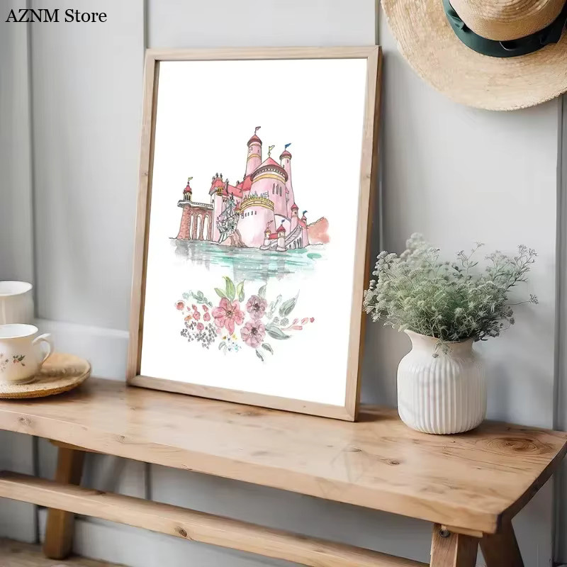 Potdemiel Aquarell Prinzessin Schloss Leinwandbild für das Kinderzimmer in Mehrfarbig - Bild 2