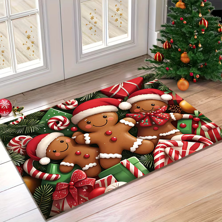 VIKAMA Weihnachts-Druckteppich mit Cartoon Drei Lebkuchenmänner für Badezimmer und Heimdekoration - Bild 3
