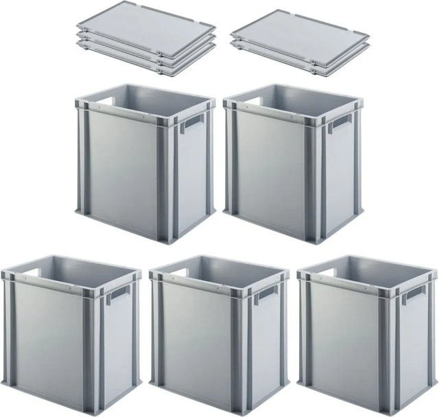PROREGAL SuperSparSet 5x Eurobehälter mit Scharnierdeckel und offenem Griff, Grau, H x B x T: 40 x 30 x 40 cm - Bild 1