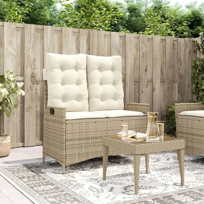 Vidaxl Klappbare Gartenbank aus Polyrattan mit Kissen in Beige - Bild 1