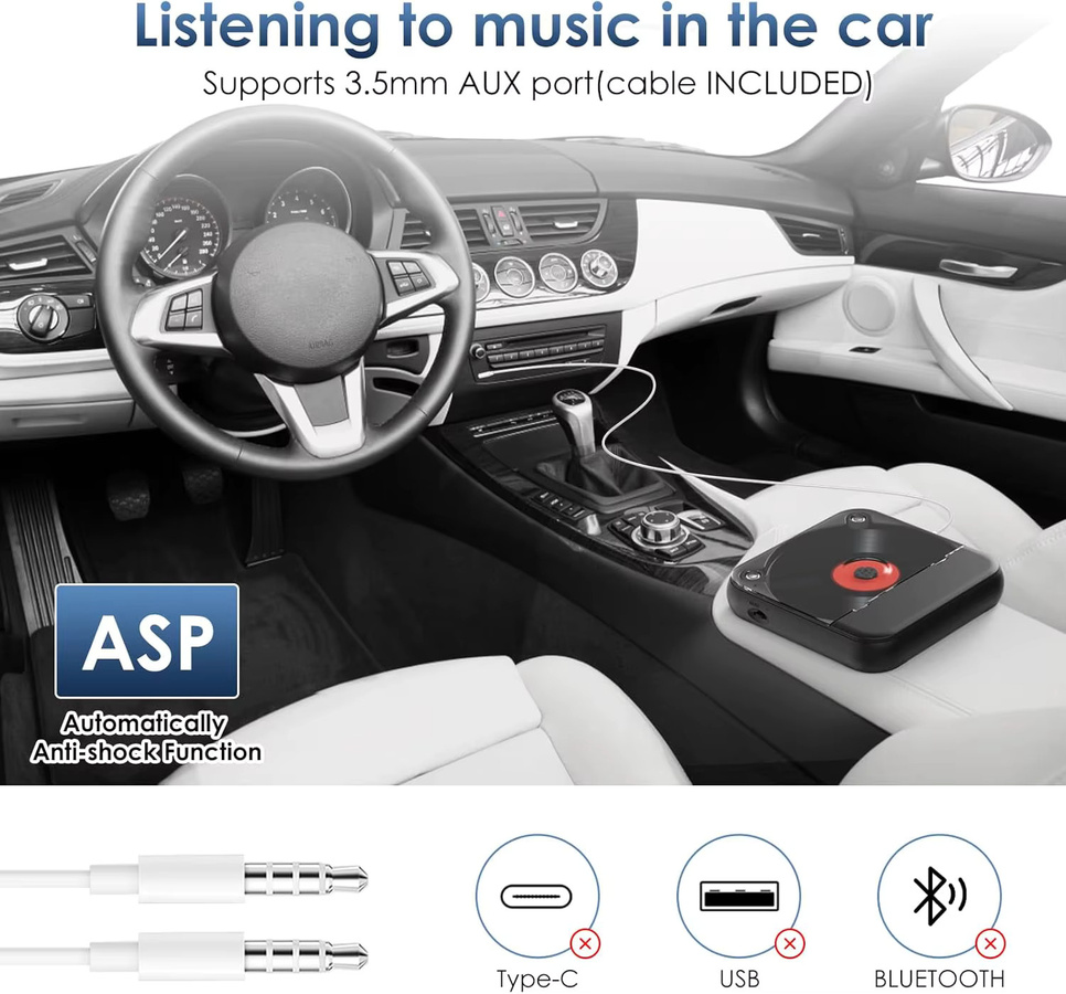 Bytelike Tragbarer Bluetooth-CD-Player mit USB-C-Schnellaufladung in Schwarz - Bild 5