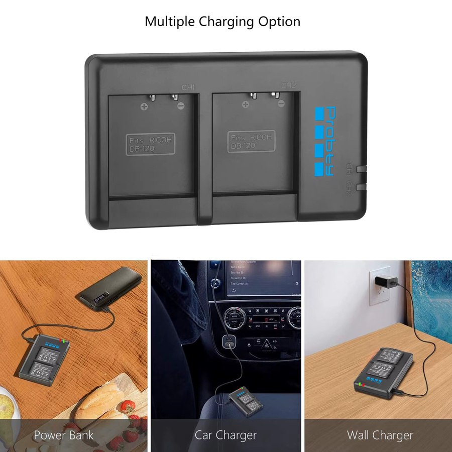 Probty DB-120 wiederaufladbarer Akku mit USB-C-Anschluss für Ricoh GR IV GRIV GR4 Digitalkamera, Schwarz, 2000 mAh - Bild 4