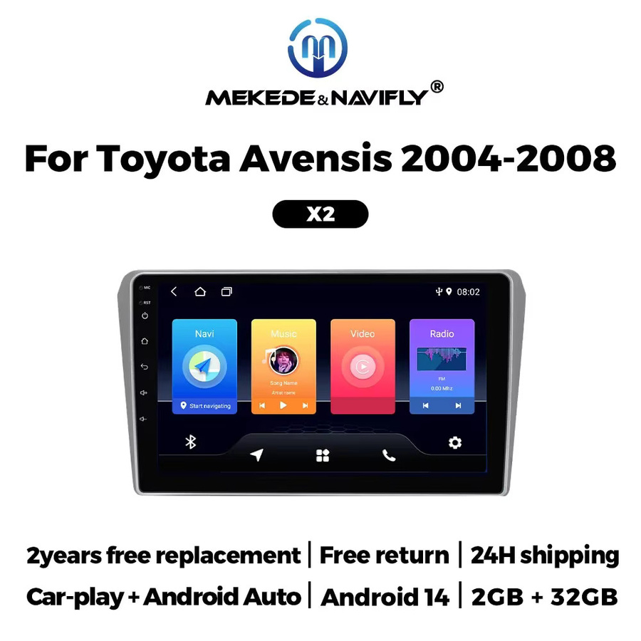NAVIFANS Carplay und Android Auto Autoradio mit GPS und Touchscreen für Toyota Avensis T25, Schwarz - Bild 2