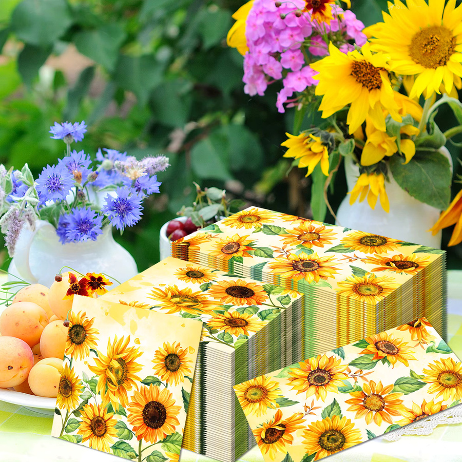 20 Stück Aquarell Sonnenblumen Papierservietten für Hochzeit und Geburtstag als Einweggeschirr - Bild 4
