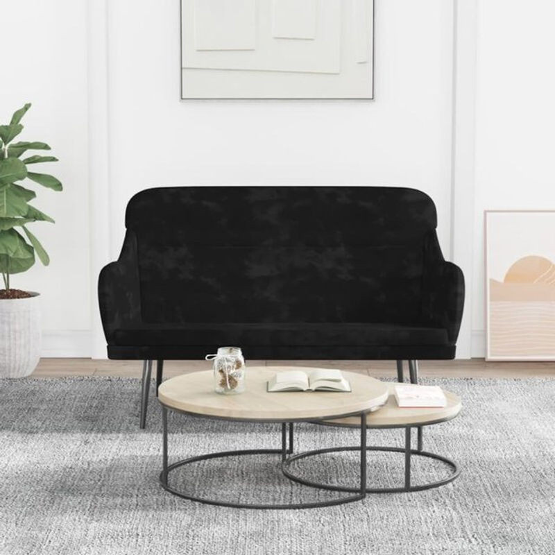 Vidaxl Sitzbank mit Rückenlehne aus Samt und Metall in Schwarz, B/T/H: 110 x 76 x 80 cm - Bild 1