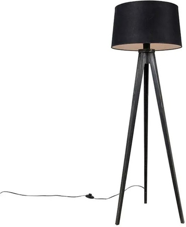 QAZQA Stativ Lampe Classic Schwarz mit Stoffschirm und E27 Fassung