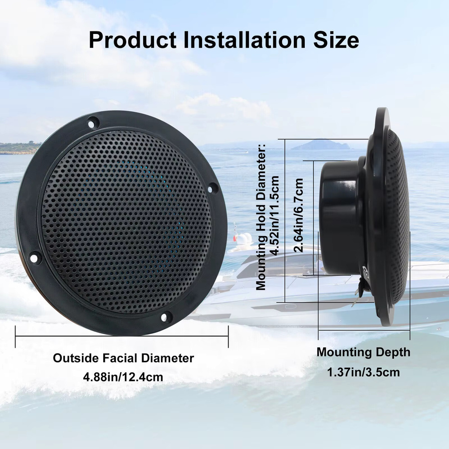 Herdio 4 Zoll Bluetooth Marine Boot Deckenlautsprecher 320W wasserdicht, 4er Set, Schwarz - Bild 2