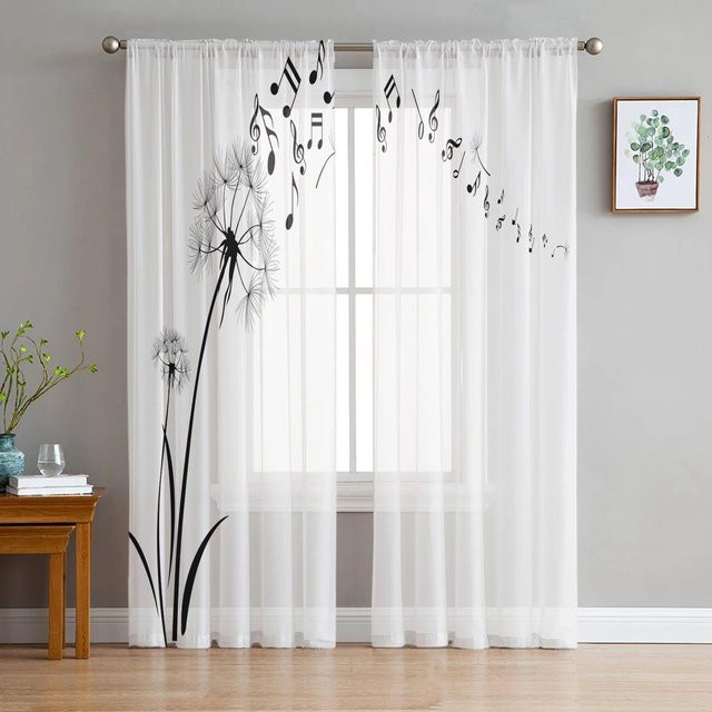 Transparenter Tüllvorhang mit Löwenzahn- und Schmetterlings-Motiv von A Family Of Home Textiles, Weiß, B: 135 cm, H: 213 cm - Bild 1