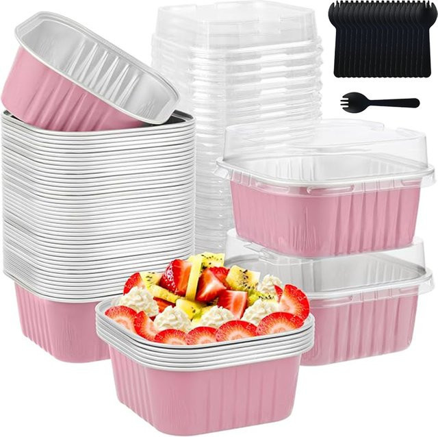 Willstar Mini Quadratische Backform aus Aluminiumfolie in Pink für Brownies und Cupcakes - Bild 1
