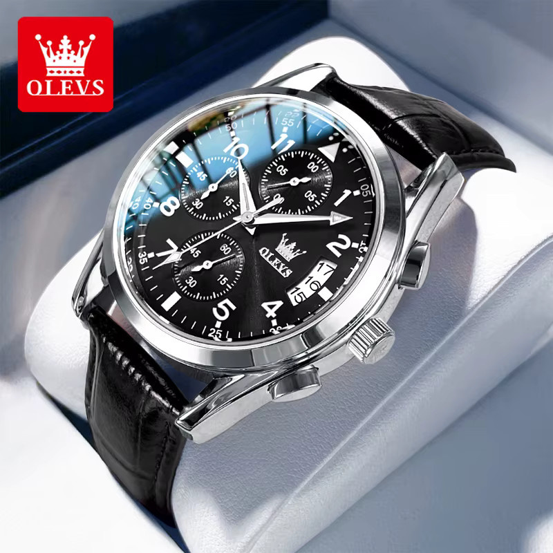 OLEVS Chronograph, Quarz, Leder, Schwarz, Herren - Bild 6