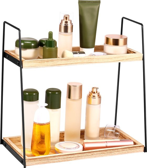Willstar Bad Organizer Regal aus Holz, 2-stufiges Kosmetik Lagerregal in Braun, platzsparendes Standregal für die Arbeitsplatte - Bild 1