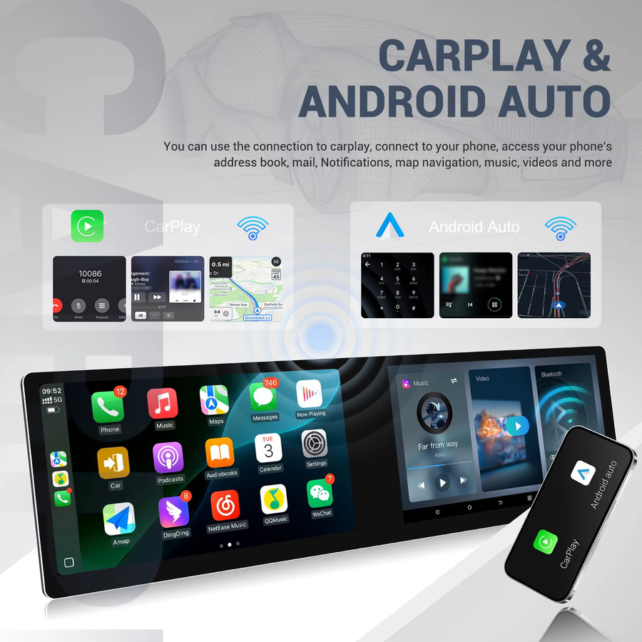 Podofo 2DIN Universal Autoradio mit Wireless CarPlay und Android Auto, GPS Navigation, WiFi, Bluetooth, DSP und 4 + 64G Speicher in Schwarz - Bild 3