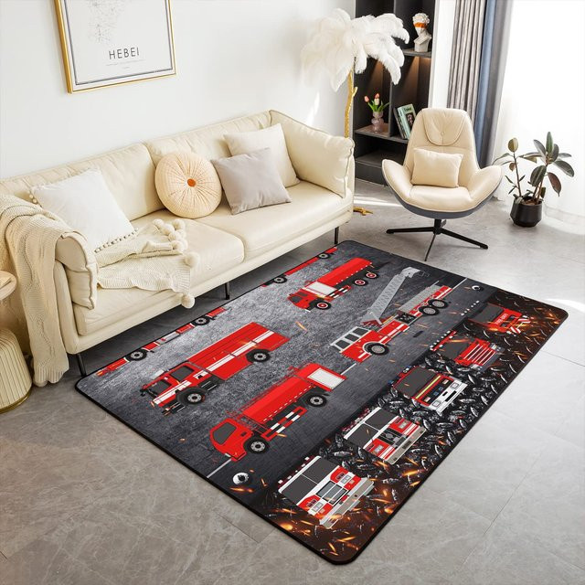 Karpetti Bereichsteppich Feuerwehrauto Motiv für Kinder und Teenager, Mehrfarbig, B/B: 60 x 90 cm - Bild 1