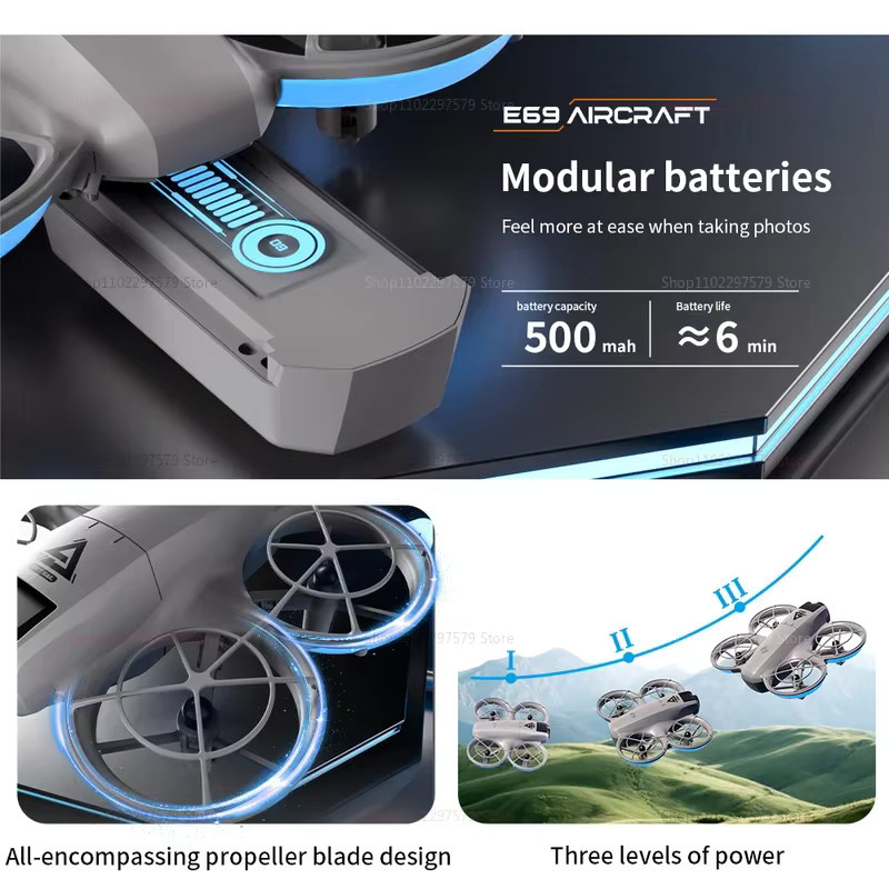 E69 Mini RC Drohne mit 8K HD Kamera, LED und 5G FPV WiFi Fernsteuerung, Quadcopter mit Hindernisvermeidung für Kinder und Erwachsene - Bild 6