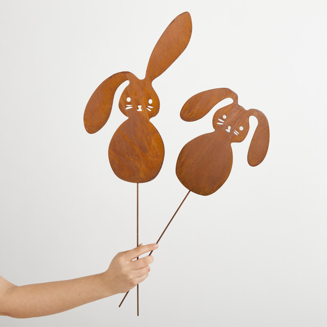 Green Living Osterdeko Hase aus Metall im 2er-Set, Farbe Braun, Rost-Optik - Bild 1