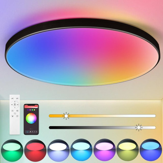Smart LED Deckenleuchte mit WIFI APP Steuerung und RGB Panel, dimmbar, 24W, Schwarz - Bild 1