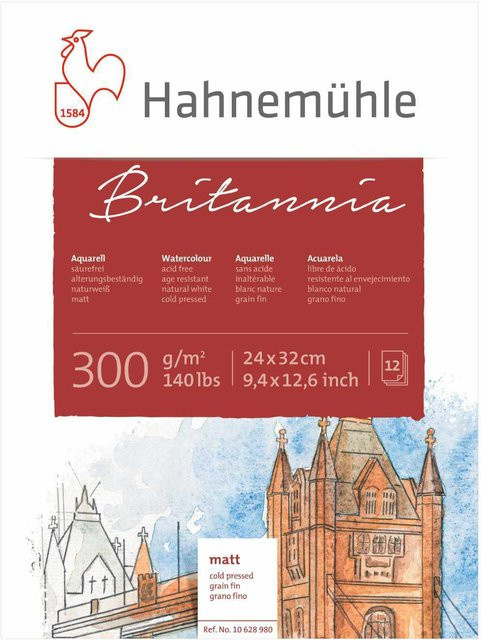Hahnemühle Aquarellblock Britannia matt naturweiß 300g/m2, 12 Blatt, B: 24 cm x H: 32 cm - Bild 1