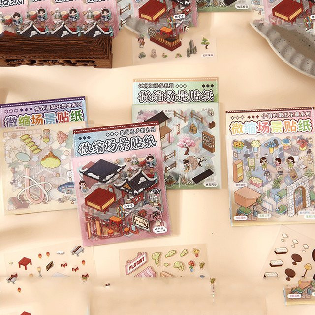 10 Stück Retro Fun Scene Aufkleber mit ästhetischen Landschaften in Multicolour für Scrapbooking und DIY-Projekte - Bild 1