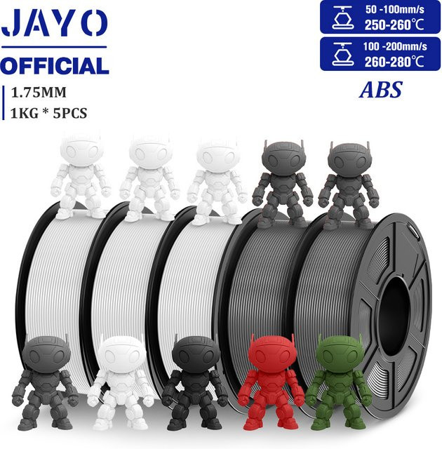 JAYO ABS 3D-Drucker-Filament Set, 5 Rollen à 1 kg, 1,75 mm Durchmesser für FDM-Drucker und 3D-Stifte - Bild 1