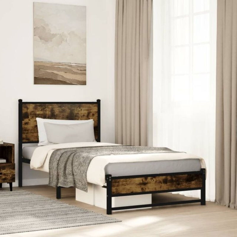 Metallbett Vidaxl in Räuchereiche Optik aus Stahl, Braun, B/T/H: 200 x 90 x 90 cm - Bild 1