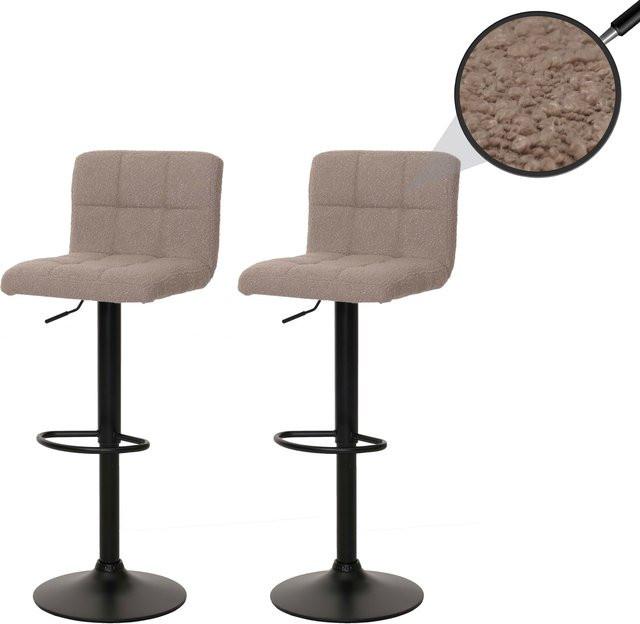 2er-Set Barhocker MCW-G87 höhenverstellbar und drehbar aus Stoff Boucle in Taupe - Bild 1