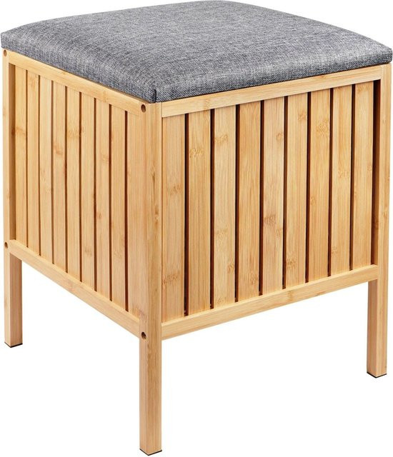 Relaxdays Wäschekorb aus Bambus mit Polsterung in Grau, B/T/H: 52 x 39 x 39 cm - Bild 1