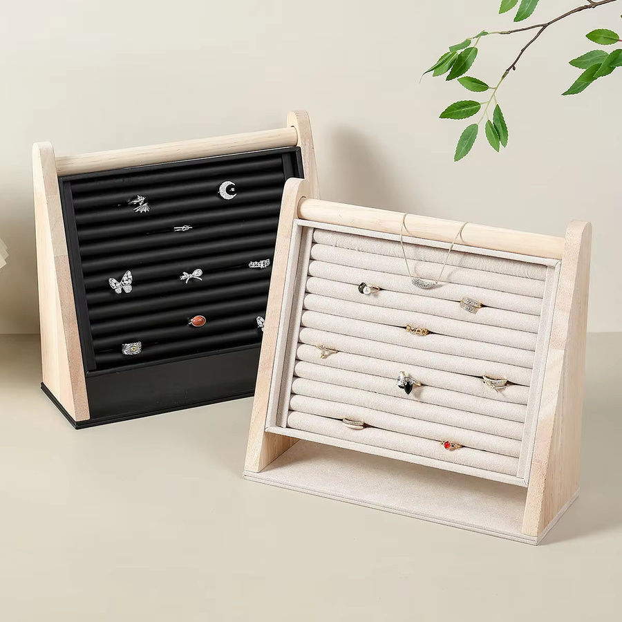 Schreibtisch-Organizer aus Öko-Holz und Leder mit Samt-Inlay in Grau mit mehreren Fächern - Bild 2