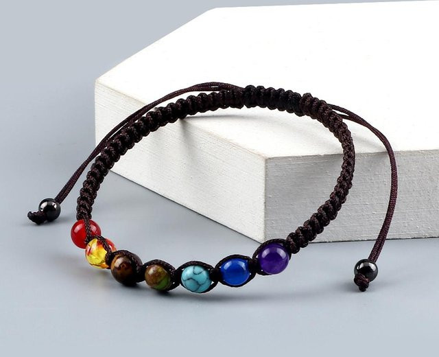 Perlenarmband 7-Chakra, Naturstein, 6 mm, kaffeebraun, Unisex - Bild 1