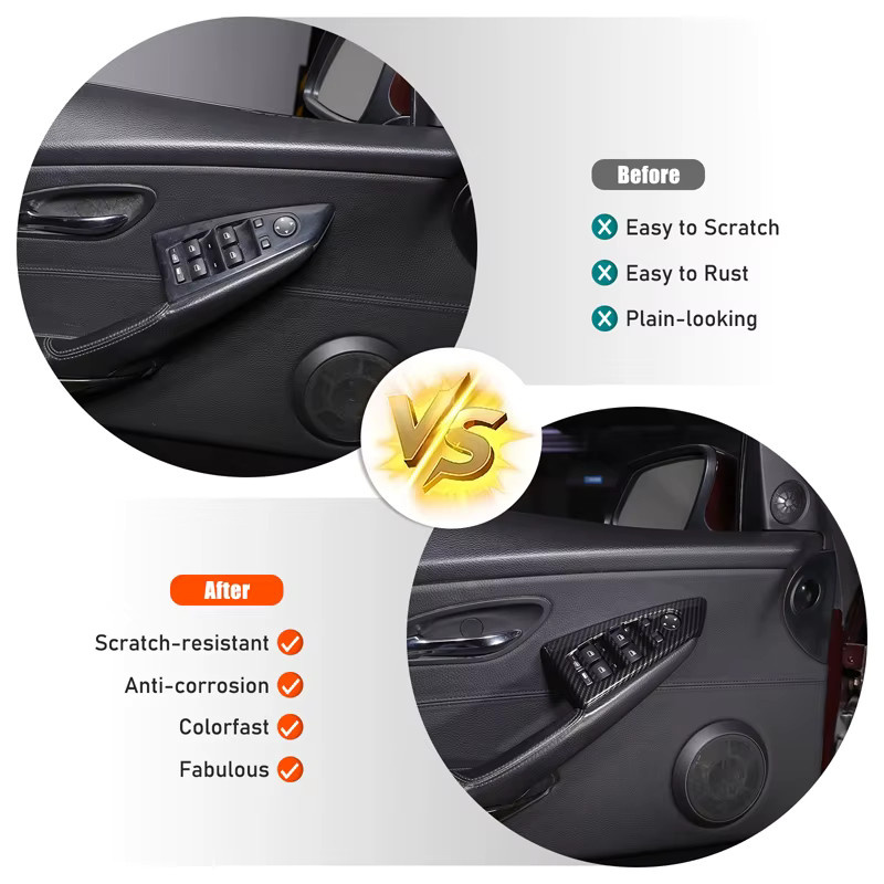 Suetlcoity ABS Auto Tür Armlehne Fensterheber Schalter Panel Abdeckung Trim für BMW 6er E63 E64 2004-2009 in Schwarz - Bild 2