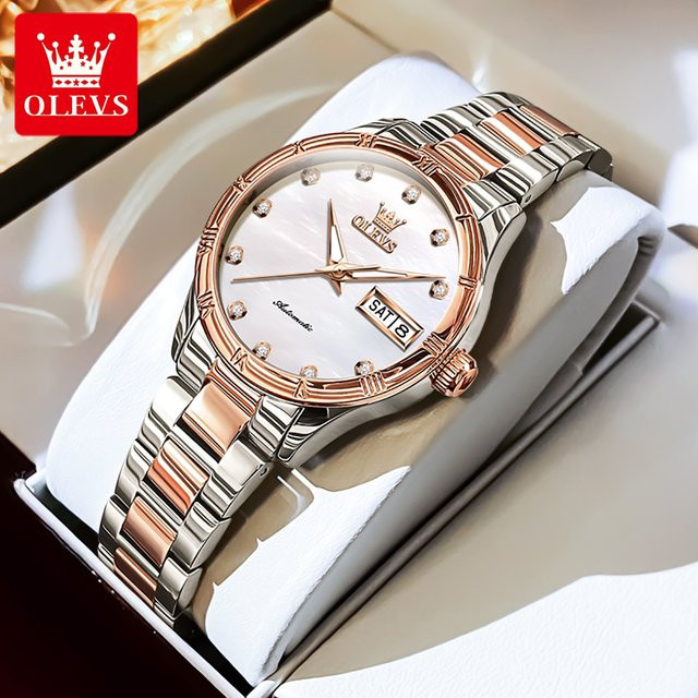 OLEVS Armbanduhr Automatik, Edelstahl, Gold, Weiß, Damen - Bild 1