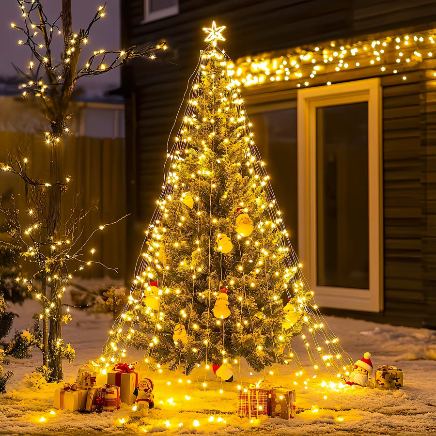 LEDOOR 2er-Pack Solar-Lichterkette für den Außenbereich mit 600 warmweißen LEDs und 64 m Gesamtlänge aus Kupferdraht - Bild 4