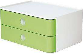 HAN Allison Smart-Box Schubladenbox mit 2 Schüben, Trennwänden und Kabelhalter, stapelbar, grün, B/T/H: 26,0 x 19,5 x 12,5 cm - Bild 1