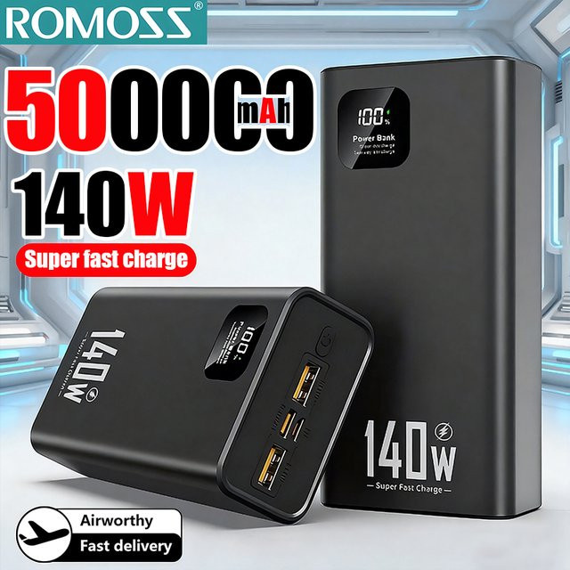 ROMOSS Powerbank mit 50000 mAh Kapazität und 140W Schnellladefunktion für iPhone, Huawei und Samsung - Bild 1