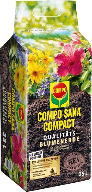 Compo Sana Compact Qualitäts-Blumenerde torffrei mit Bimsstein für Zimmerpflanzen, Balkonpflanzen und Gartenpflanzen, 25 l - Bild 1