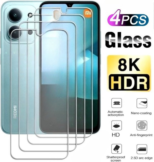 4er-Pack Xiaomi Ultra HD Displayschutzfolie aus gehärtetem Glas, transparent, passend für Redmi Note 14 5G, 13, 12, 11 Pro, 14S, 12S, 11S sowie Redmi 15C, 15, 14R, 14C, 13C, 12C, 10A - Bild 1