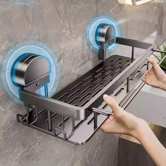 YUNJIEYA Aluminium Badezimmer Regal mit Saugnapf zur Wandmontage ohne Bohren - Bild 1