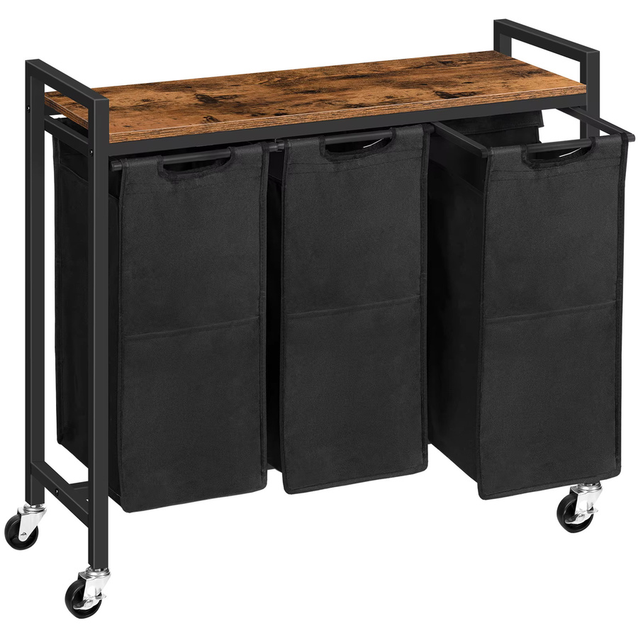 HOOBRO Wäschesortierer mit 3 Fächern und Deckel, Rollbarer Wäschekorb in Schwarz oder Braun, Fassungsvermögen: 3 x 40 l - Bild 2
