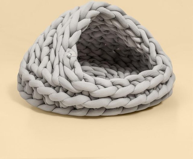Yiran Furniture Gestricktes Haustierhaus aus Baumwolle für Katzen und Hunde, Geschlossene Höhle für alle Jahreszeiten, Durchmesser: 30 cm - Bild 1