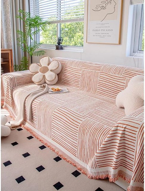 Super Six Chenille Sofabezug Rutschfest, Gestreift, B/T: 180 x 130 cm - Bild 1