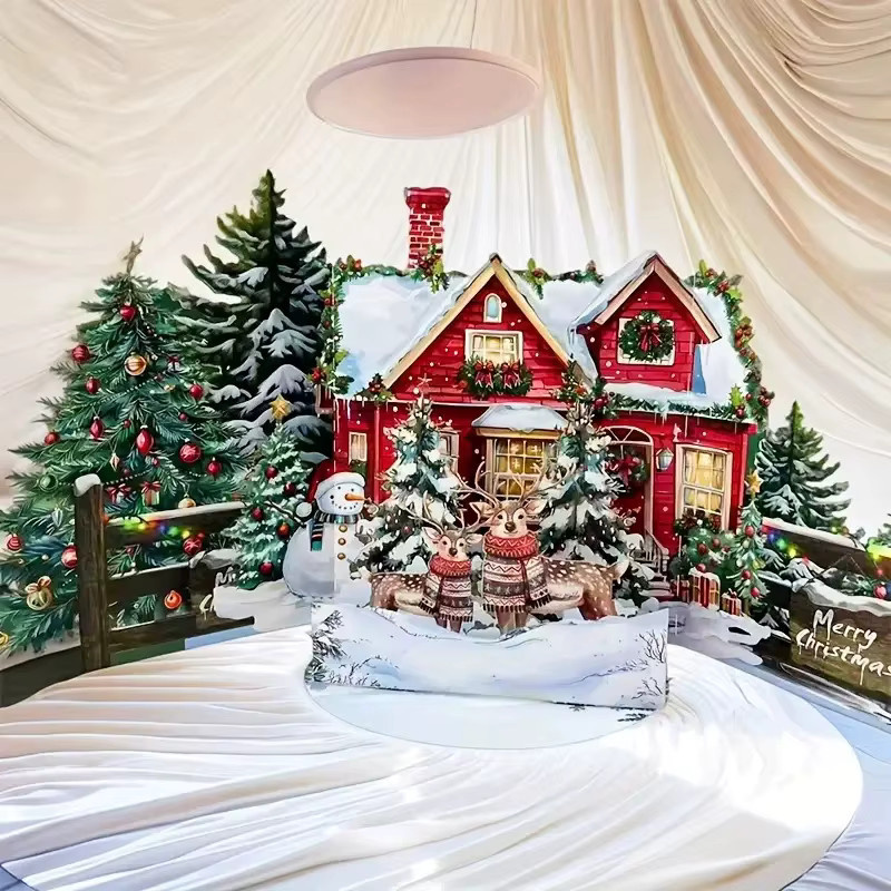 1 Set 3D-Weihnachtskarten Night Before Christmas mit Weihnachtsmann, Rentier und verschneitem Dorf in Mehrfarbig - Bild 3