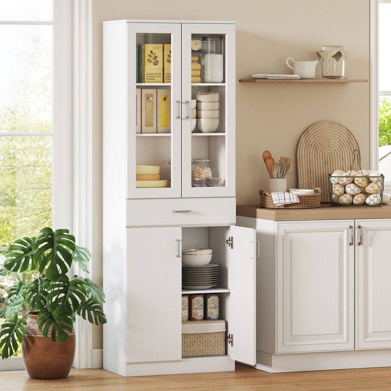 Aosom Küchenbuffet Hoches Küchenschrank in Weiß mit 4 Türen und Schublade, B/T/H: 60 x 35 x 180 cm - Bild 2