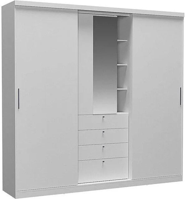 Kleiderschrank Bodil Vente-unique Weiß mit Schiebetüren, Spiegel und integrierten Schubladen, Breite: 240 cm - Bild 1