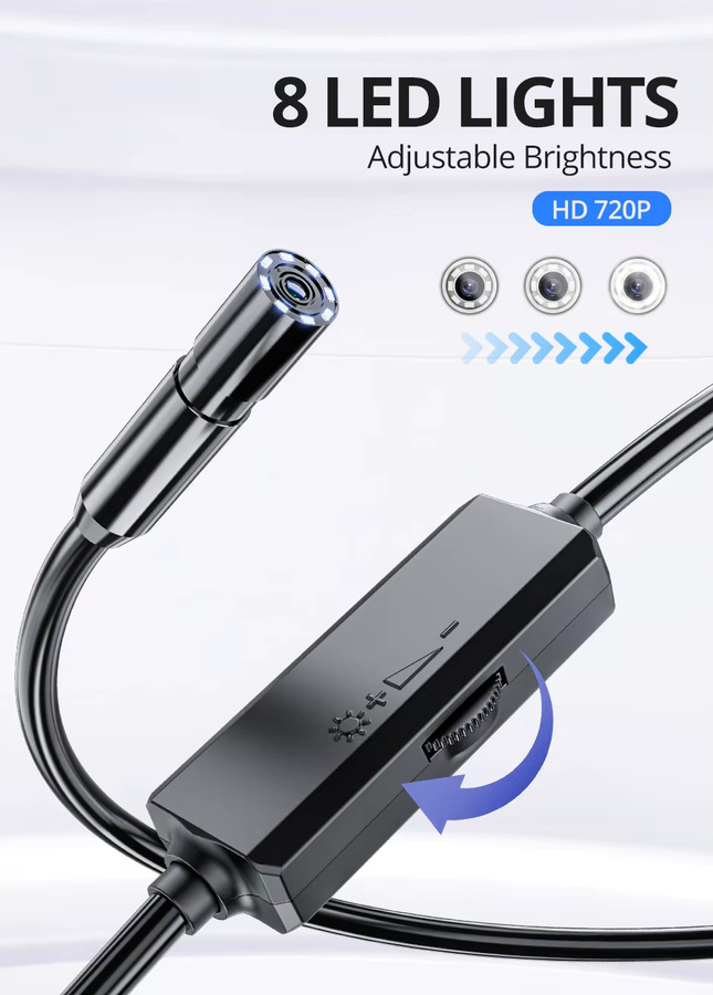 GUANMOU Endoskopkamera mit 8 mm Durchmesser und LED-Licht, IP67 wasserdicht, USB-C Anschluss für Android und iOS, Schwarz - Bild 4