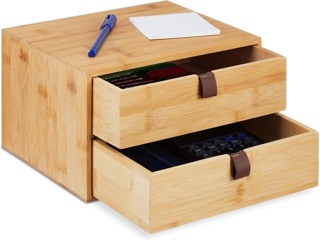 Relaxdays Schreibtisch Organizer aus Bambus in Natur und Dunkelbraun mit 2 Schubladen, B/T/H: 25 x 14,5 x 20 cm - Bild 1