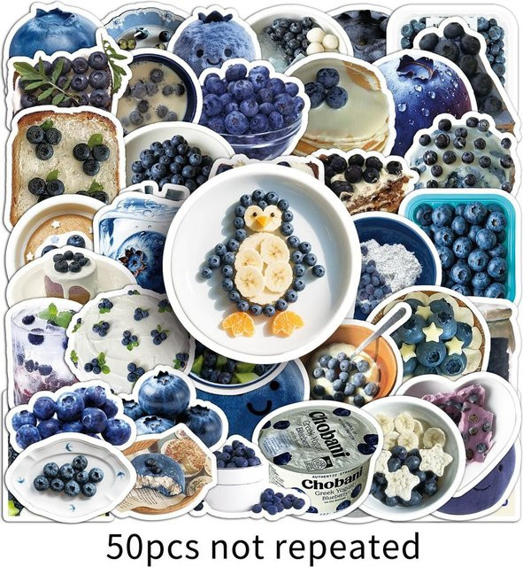 50 Stück wasserfeste Blaubeer-Aufkleber im INS-Stil von AnimeWorlds Store für DIY-Dekorationen und Tagebücher in Blau und Multicolour - Bild 1