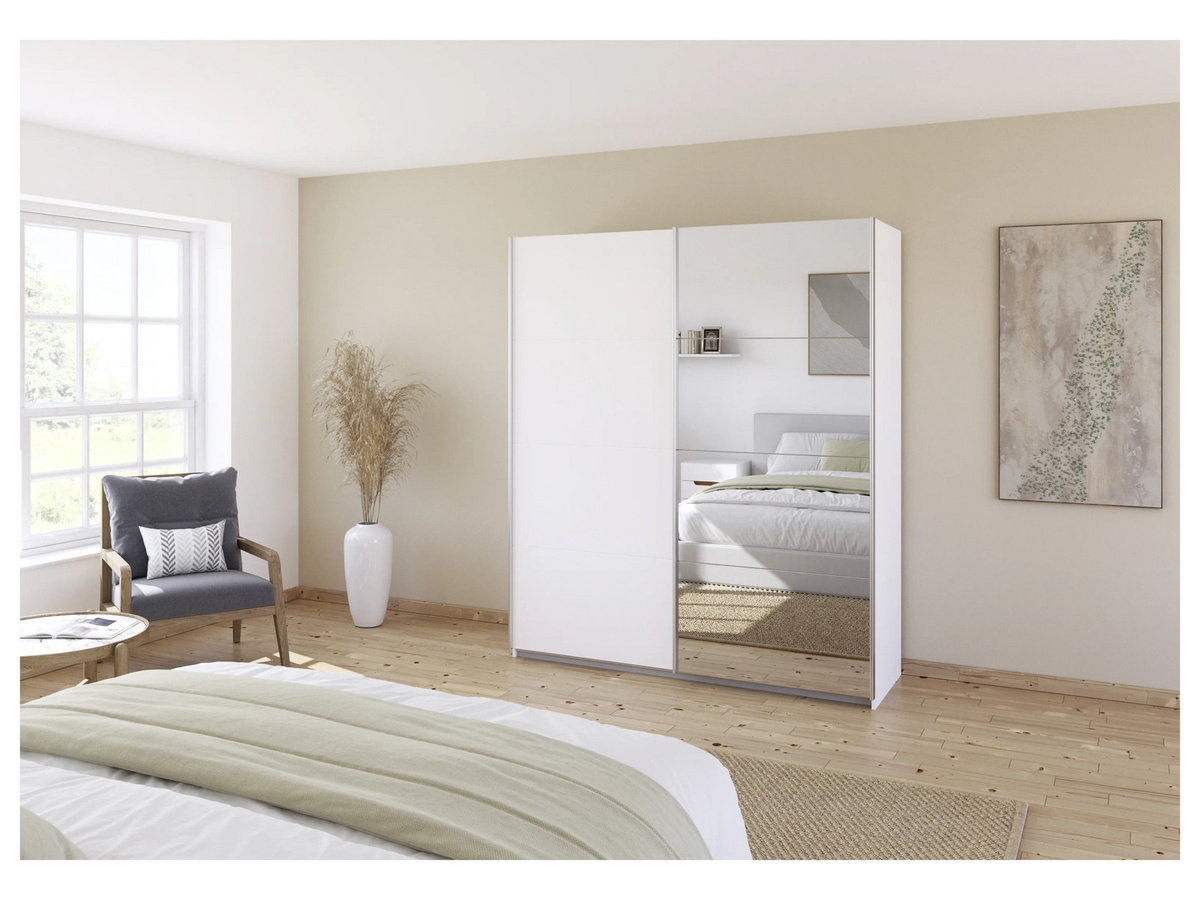 RAUCH Quadra Schwebetürenschrank mit Spiegelelementen in Weiß und Eiche, B/H: 181 x 210 cm - Bild 2