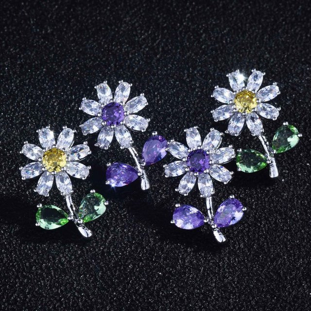 Frau Huitan Ohrringe, Gold und Silber, Blumenform - Bild 1